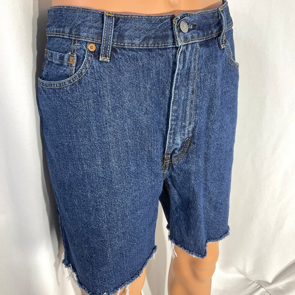 Levi's Mens W38 (37) 505 Regular Fit Dark Wash Shorts Raw Hem 100% Cotton